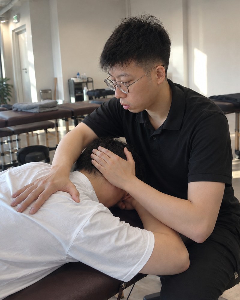 David So 為病人進行頸部手法治療 / David So providing hands-on neck treatment